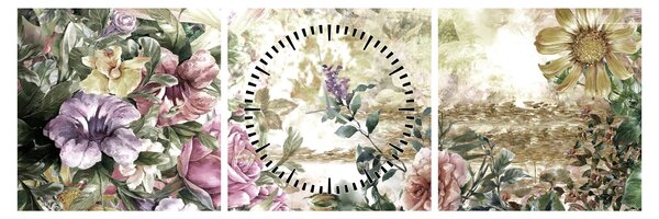 Obraz - Designerskie kwiaty (z zegarem) (90x30 cm)