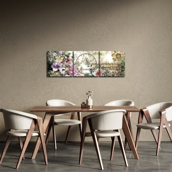 Obraz - Designerskie kwiaty (z zegarem) (90x30 cm)