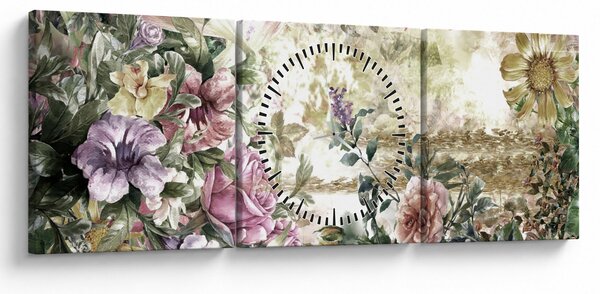 Obraz - Designerskie kwiaty (z zegarem) (90x30 cm)