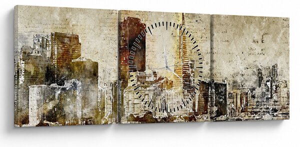 Obraz - Artystycznie ukształtowane miasto (z zegarem) (90x30 cm)