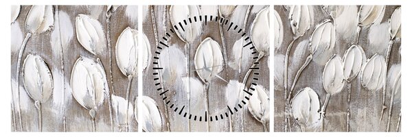 Obraz - Ułożone tulipany (z zegarem) (90x30 cm)