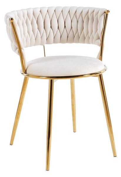 Krzesło Glamour welurowe z plecionym oparciem na złotych nogach BAMBI