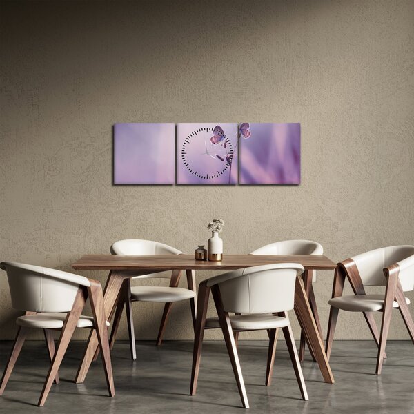 Obraz - Fioletowe motyle (z zegarem) (90x30 cm)
