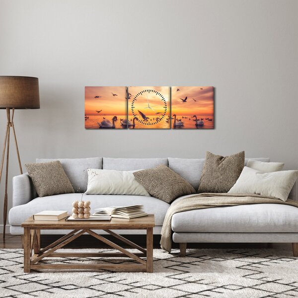Obraz - Łabędzie (z zegarem) (90x30 cm)