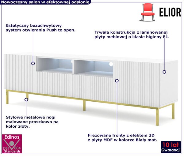 Biała szafka rtv z lamelami 200 cm - Melis 11X