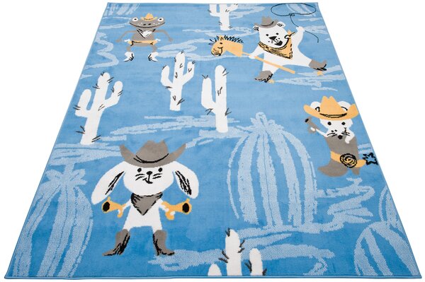 Niebieski dywan z motywem kowbojskim - Jomi 12X
