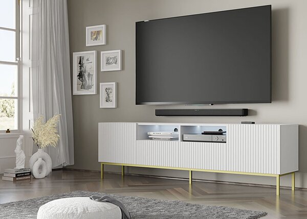 Biała szafka rtv z lamelami 200 cm - Melis 11X