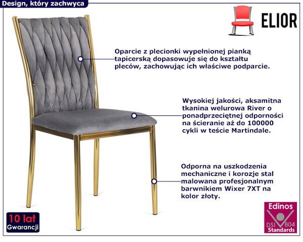 Szare welurowe krzesło plecione glamour E4-L07