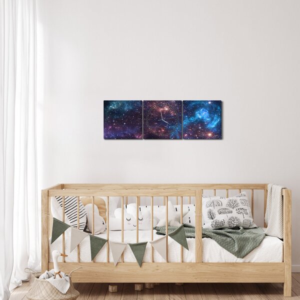 Obraz - Nocne niebo (z zegarem) (90x30 cm)
