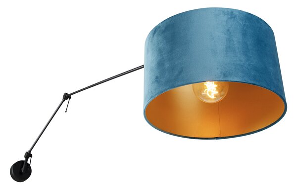 Lampa ścienna czarna z niebieskim aksamitnym kloszem 35 cm regulowana - Blitz