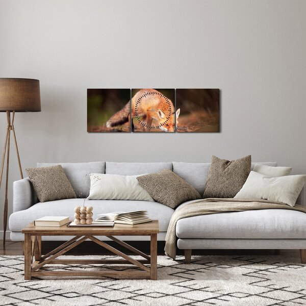 Obraz - Lis w lesie (z zegarem) (90x30 cm)