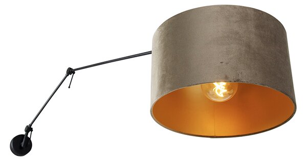 Lampa ścienna czarna z abażurem z weluru w kolorze taupe 35 cm regulowana - Blitz