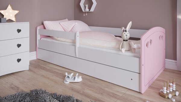 Łóżko dziecięce Julia różowo-białe z szufladą 140x80