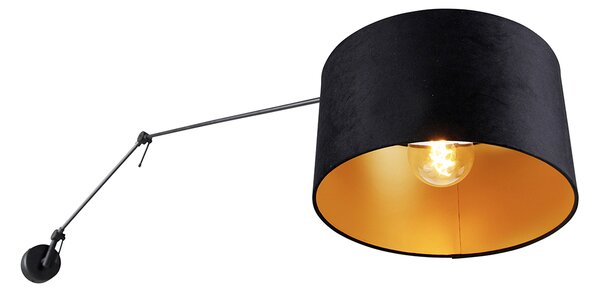 Lampa ścienna czarna z czarnym aksamitnym kloszem 35 cm regulowana - Blitz