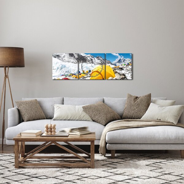 Obraz - Kemping w górach (z zegarem) (90x30 cm)