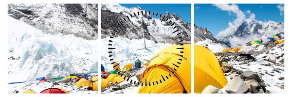 Obraz - Kemping w górach (z zegarem) (90x30 cm)