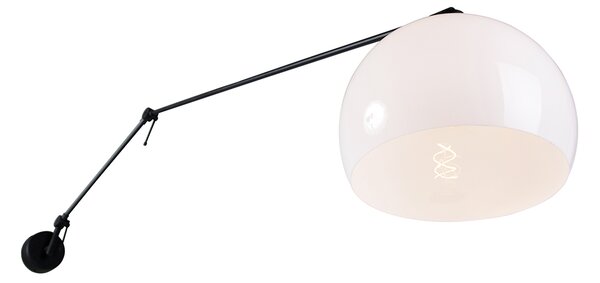 Lampa ścienna czarna z kloszem białym 30 cm regulowana - Blitz