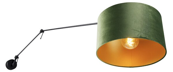 Lampa ścienna czarna z zielonym aksamitnym kloszem 35 cm regulowana - Blitz