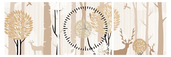 Obraz - Ilustrowany las (z zegarem) (90x30 cm)