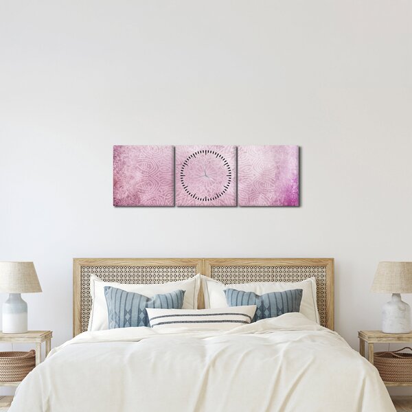 Obraz - Mandala na różowej ścianie (z zegarem) (90x30 cm)