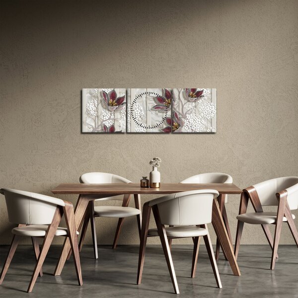Obraz - Kwiaty dekoracyjne (z zegarem) (90x30 cm)