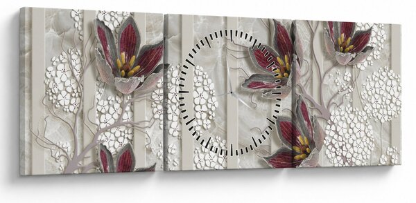 Obraz - Kwiaty dekoracyjne (z zegarem) (90x30 cm)