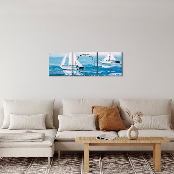 Obraz - Obraz jachtów na morzu (z zegarem) (90x30 cm)