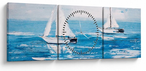 Obraz - Obraz jachtów na morzu (z zegarem) (90x30 cm)