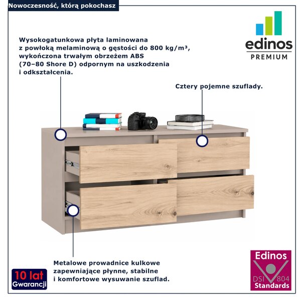Komoda z 4 szufladami dąb artisan + kaszmir W6-H93