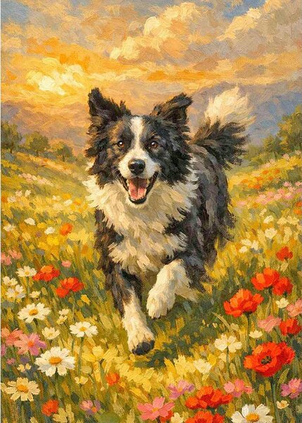Obraz do samodzielnego złożenia techniką "diamond painting" przedstawiający border collie, wymiar 30 x 40 cm