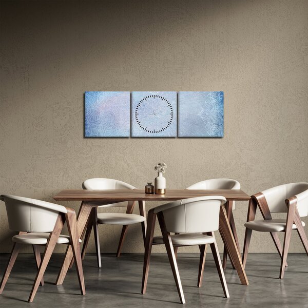Obraz - Mandale w niebieskim (z zegarem) (90x30 cm)