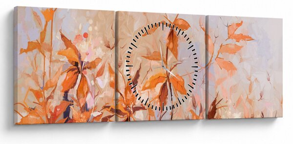 Obraz - Malowane kwiaty (z zegarem) (90x30 cm)