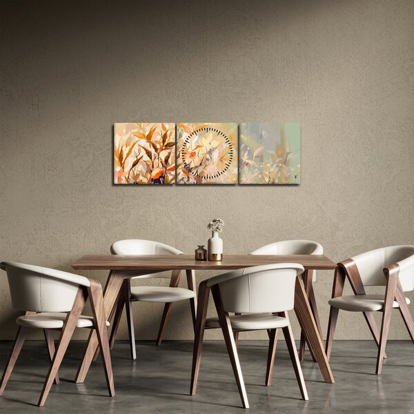 Obraz - Malowane rośliny (z zegarem) (90x30 cm)