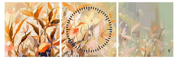 Obraz - Malowane rośliny (z zegarem) (90x30 cm)
