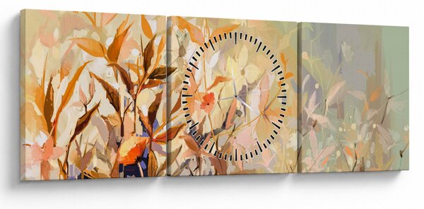Obraz - Malowane rośliny (z zegarem) (90x30 cm)