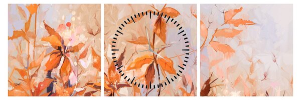 Obraz - Malowane kwiaty (z zegarem) (90x30 cm)