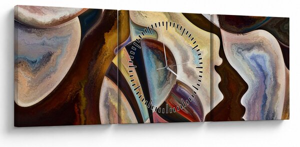 Obraz - Abstrakcja głów (z zegarem) (90x30 cm)