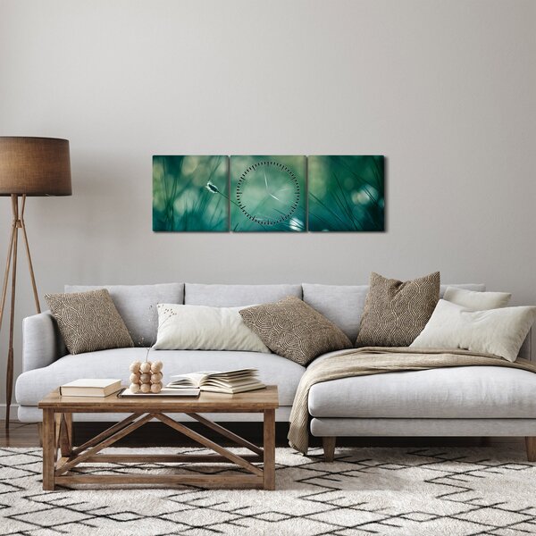 Obraz - Szczegół trawy (z zegarem) (90x30 cm)
