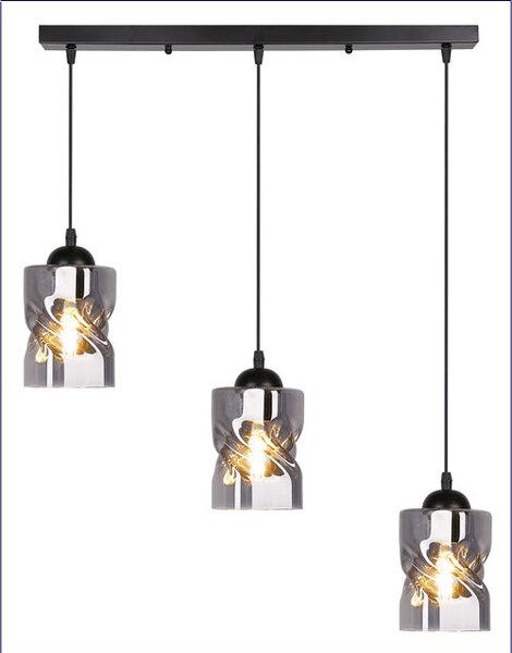 Czarna lampa wisząca nad stół z 3 kloszami szkło dymione - Z25 S5-F04