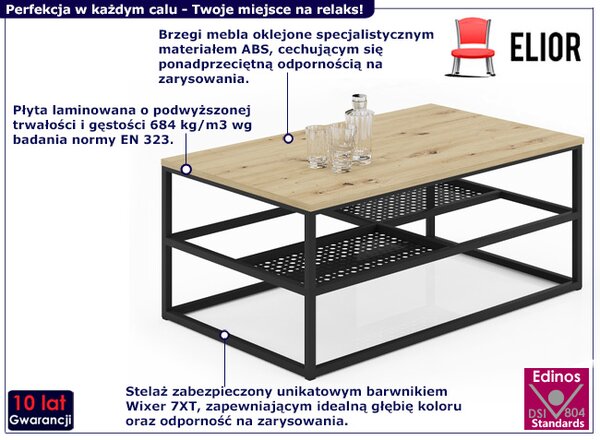 Industrialny stolik kawowy dąb artisan + czarny D9-L06