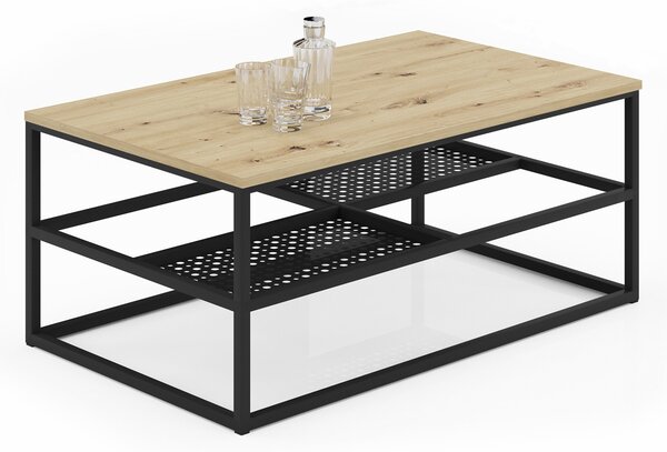 Industrialny stolik kawowy dąb artisan + czarny D9-L06