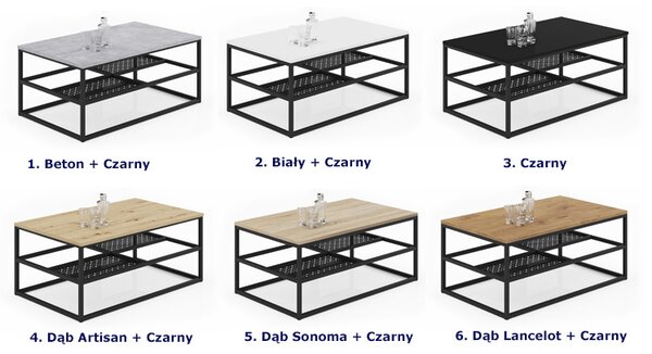 Industrialny stolik kawowy dąb artisan + czarny D9-L06