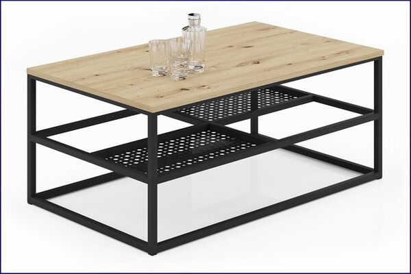 Industrialny stolik kawowy dąb artisan + czarny D9-L06
