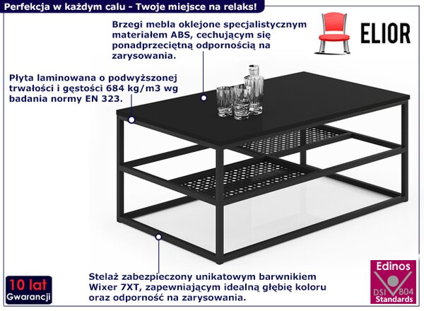 Czarny prostokątny stolik z półkami A5-F09