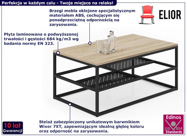 Prostokątny stolik kawowy w stylu industrialnym dąb sonoma + czarny B1-A55