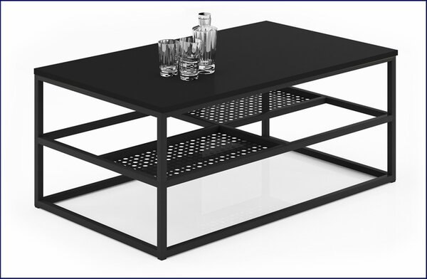 Czarny prostokątny stolik z półkami A5-F09