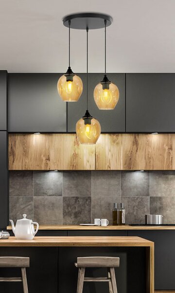 Czarna potrójna lampa na talerzu nad wyspę - 4X Z034 K5-H04
