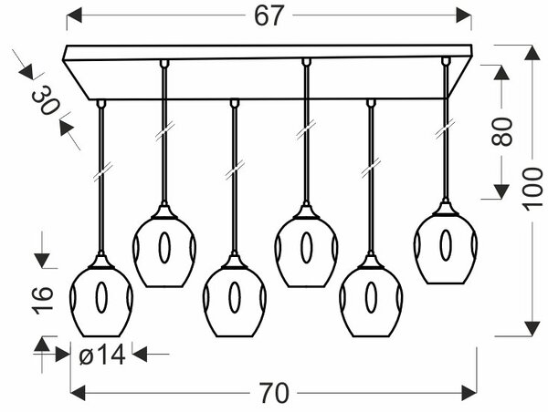 Czarna lampa wisząca z 6 szklanymi kloszami - 5X Z033 W7-K48