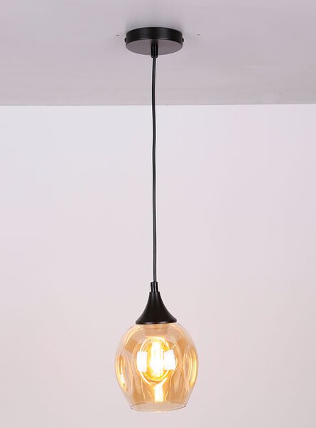 Czarna lampa wisząca ze szklanym brązowym kloszem - Z30 R3-T31