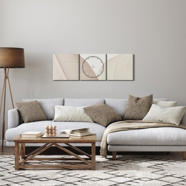 Obraz - Teksturowane liście (z zegarem) (90x30 cm)